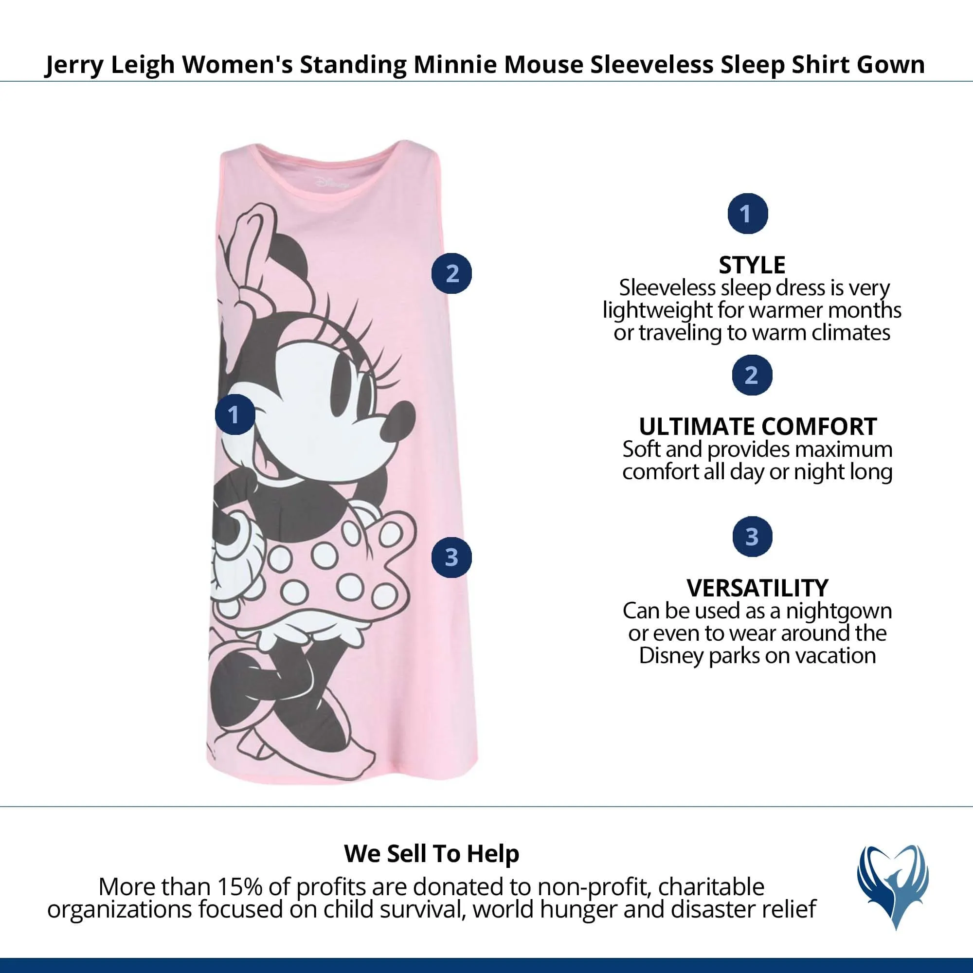 Jerry Leigh Women's Standing Minnie Mouse Sleeveless Sleep Shirt Gown