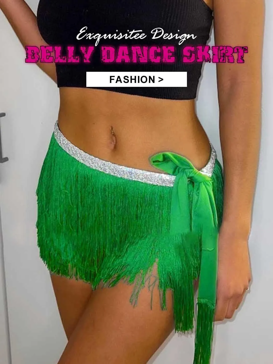 Kakaco Fringe Belly Skirt Sequin Tassel Dance Skirt Short Belly Hip Scarf Rave Party Skirts for Women and Girls