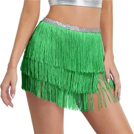 Kakaco Fringe Belly Skirt Sequin Tassel Dance Skirt Short Belly Hip Scarf Rave Party Skirts for Women and Girls