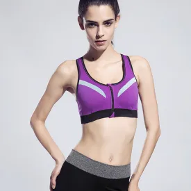 Ladies Running Bra - Sports Bra - Orange Zipper Sports Bra - Padded Sports Bra