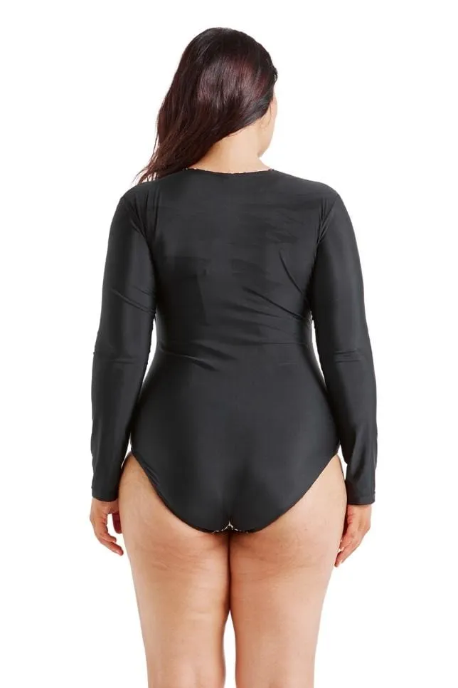 Leopard Zip Up Long Sleeve One Piece | Sustainable Swimwear