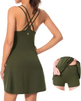 Lightbare Womens Tennis Dress with Built-in Bra & Detachable Shorts Adjustable Straps UPF 50  Quick Dry