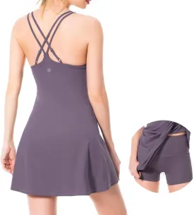 Lightbare Womens Tennis Dress with Built-in Bra & Detachable Shorts Adjustable Straps UPF 50  Quick Dry