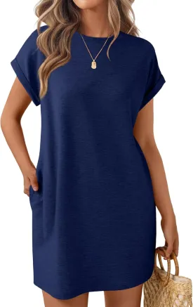 LILLUSORY Womens Summer Casual Short Sleeve T Shirt Dress 2025 Spring Vacation Beach Mini Sundress Loose Clothes with Pockets