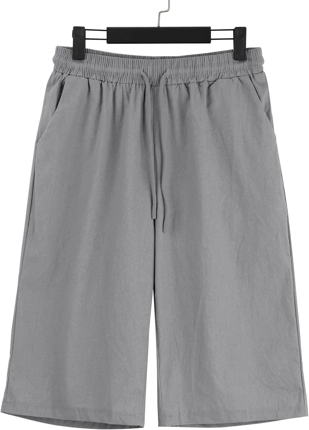 Linen Pants for Women Knee Length Bermuda Shorts Drawstring Elastic Waist Summer Casual Gym Shorts with Pockets 2025