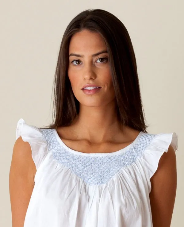 Lisa White Cotton Nightgown, Smocked