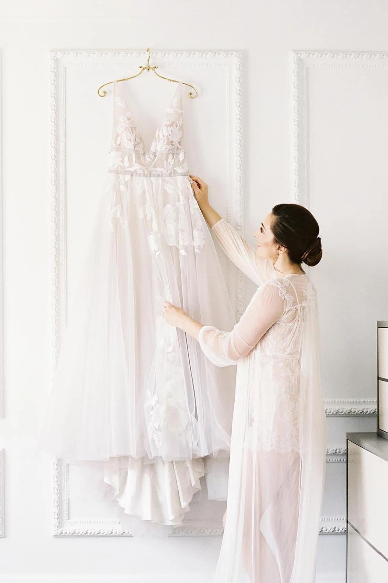 Magnolia Silk Tulle French Lace Robe gown in Ivory