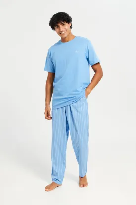 Men Blue Striped Pyjama Set (2 Piece)