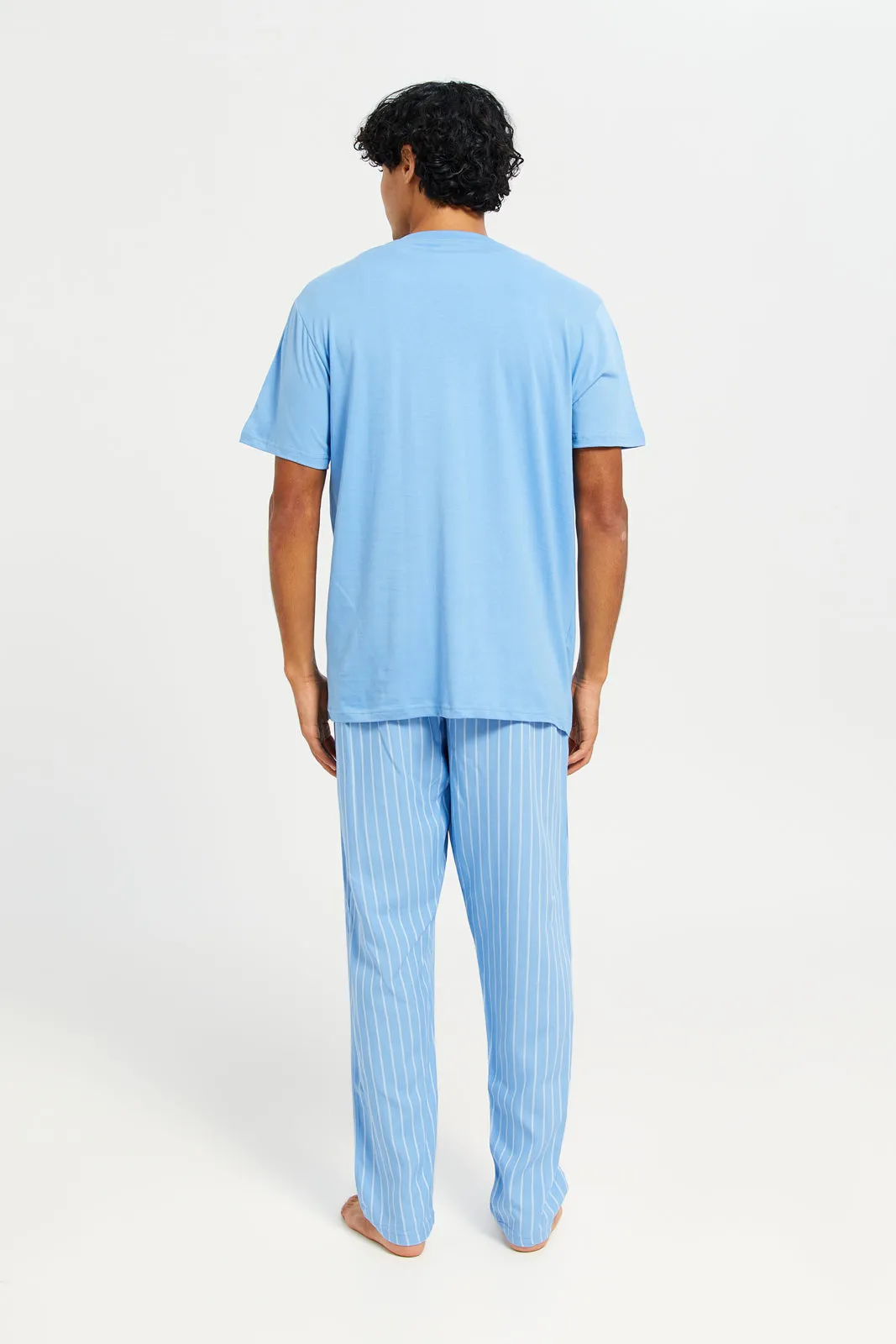Men Blue Striped Pyjama Set (2 Piece)