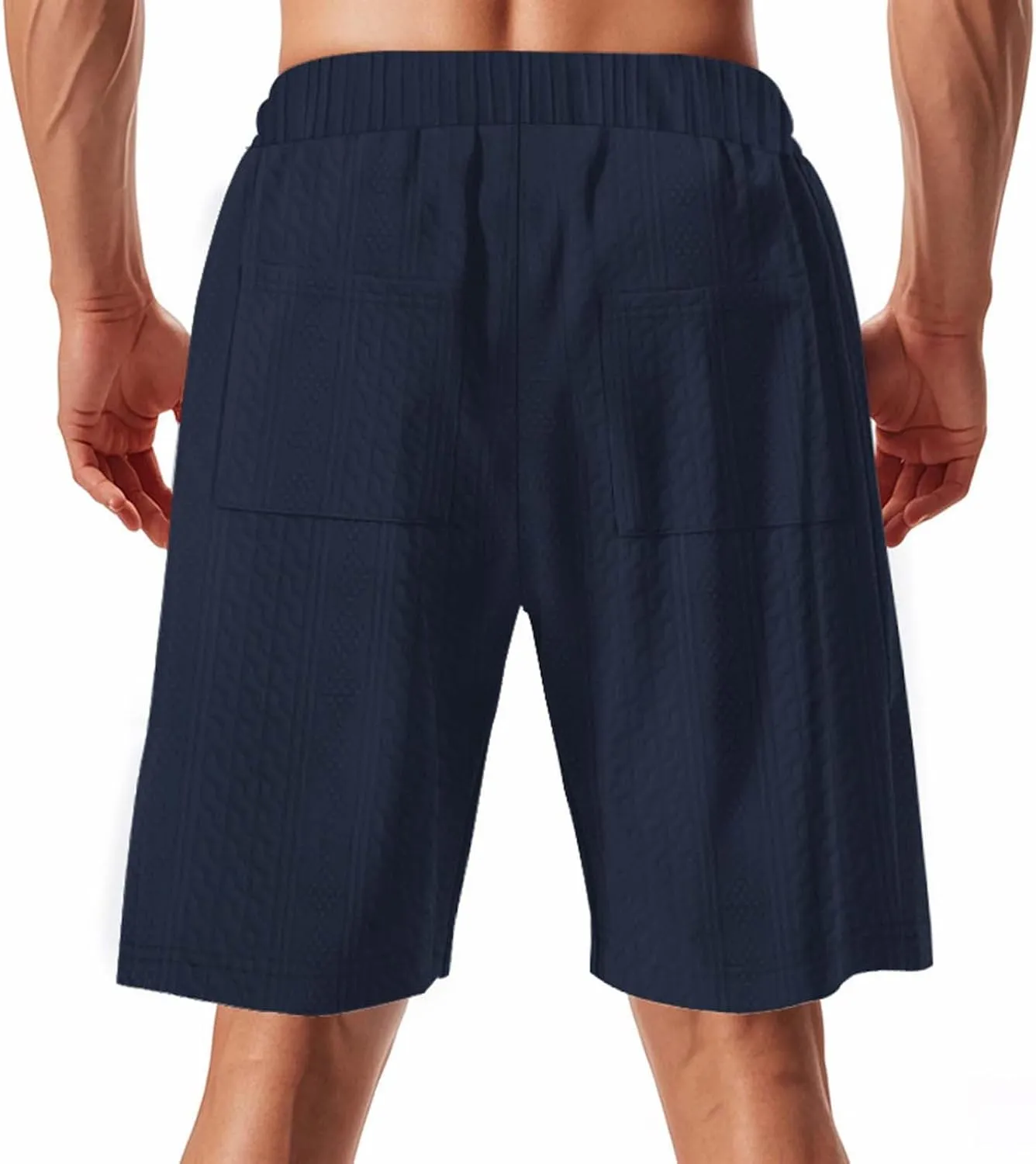 Men's Jacquard Print Bermuda Shorts, Solid Casual Summer Sports Clothes Loose Comfy Wide Leg Short Pants with Pockets