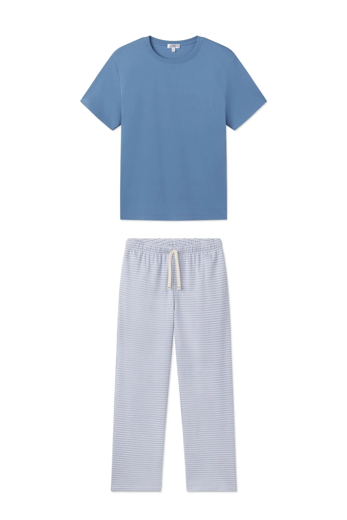 Men's Pima Sleep Short-Long Set in Mystic Blue Multi Bar Stripe