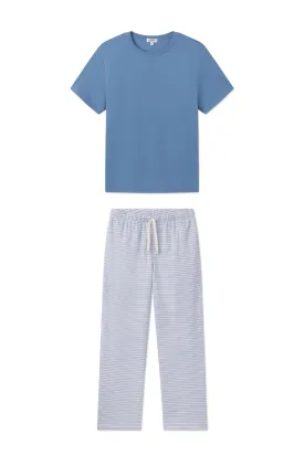 Men's Pima Sleep Short-Long Set in Mystic Blue Multi Bar Stripe