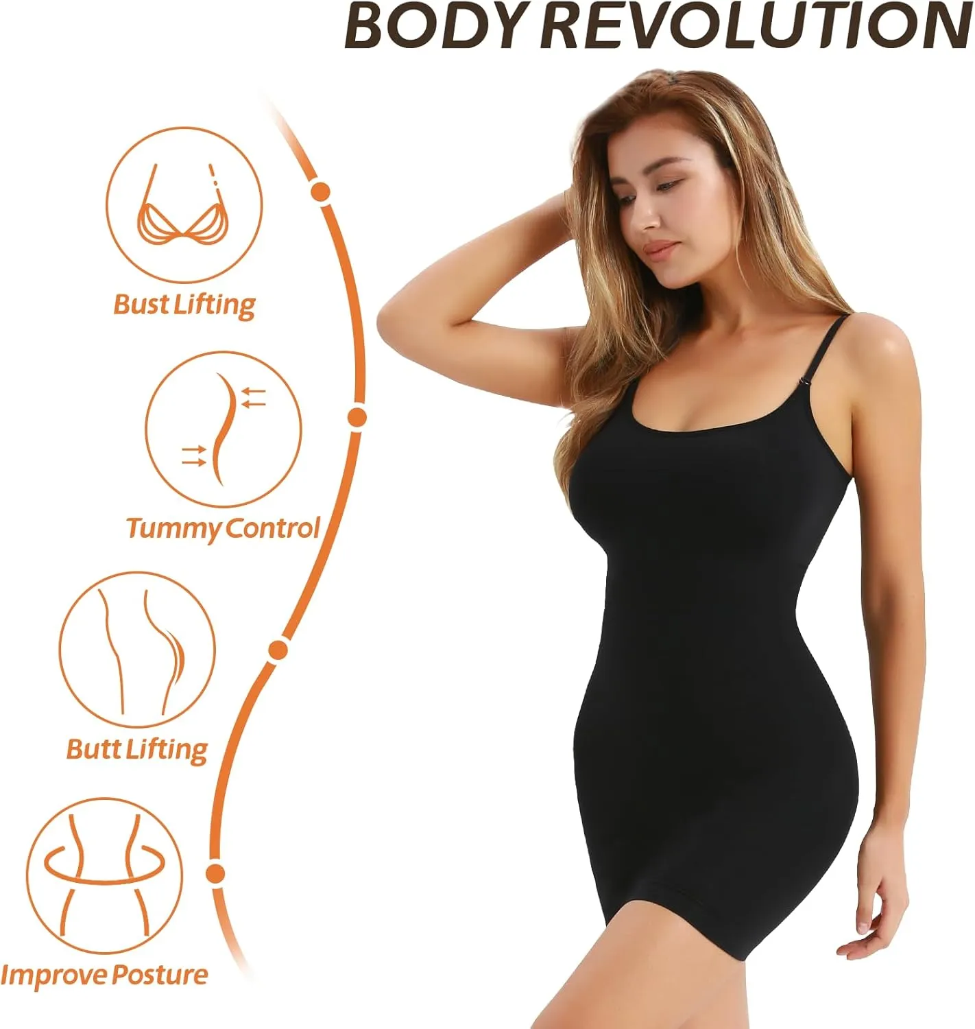 MUEE Body Shaper For Women Under Dress Control Slips One Piece Full Slip Tummy Control Shapewear Dress With Adjustable Strap