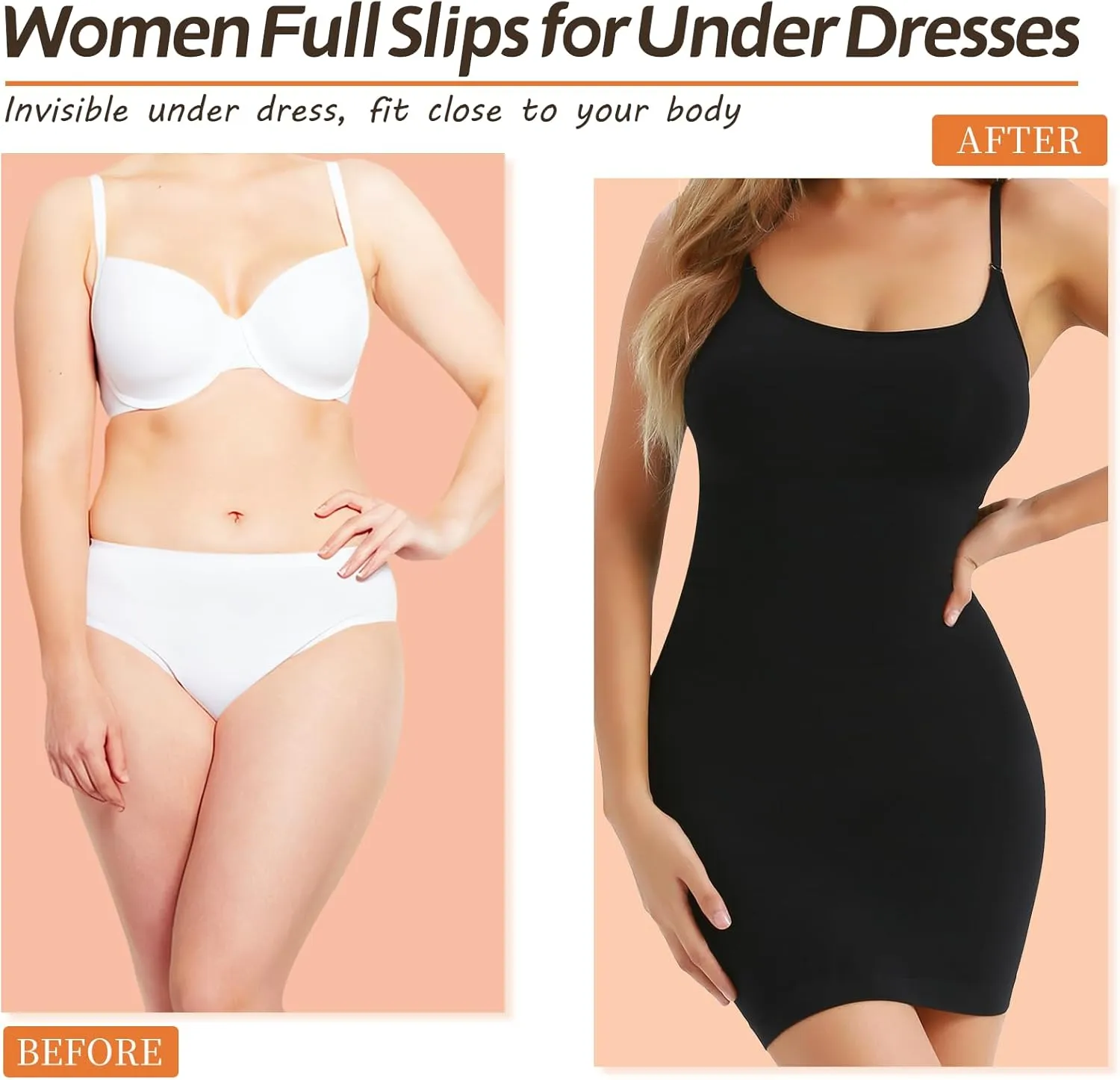 MUEE Body Shaper For Women Under Dress Control Slips One Piece Full Slip Tummy Control Shapewear Dress With Adjustable Strap