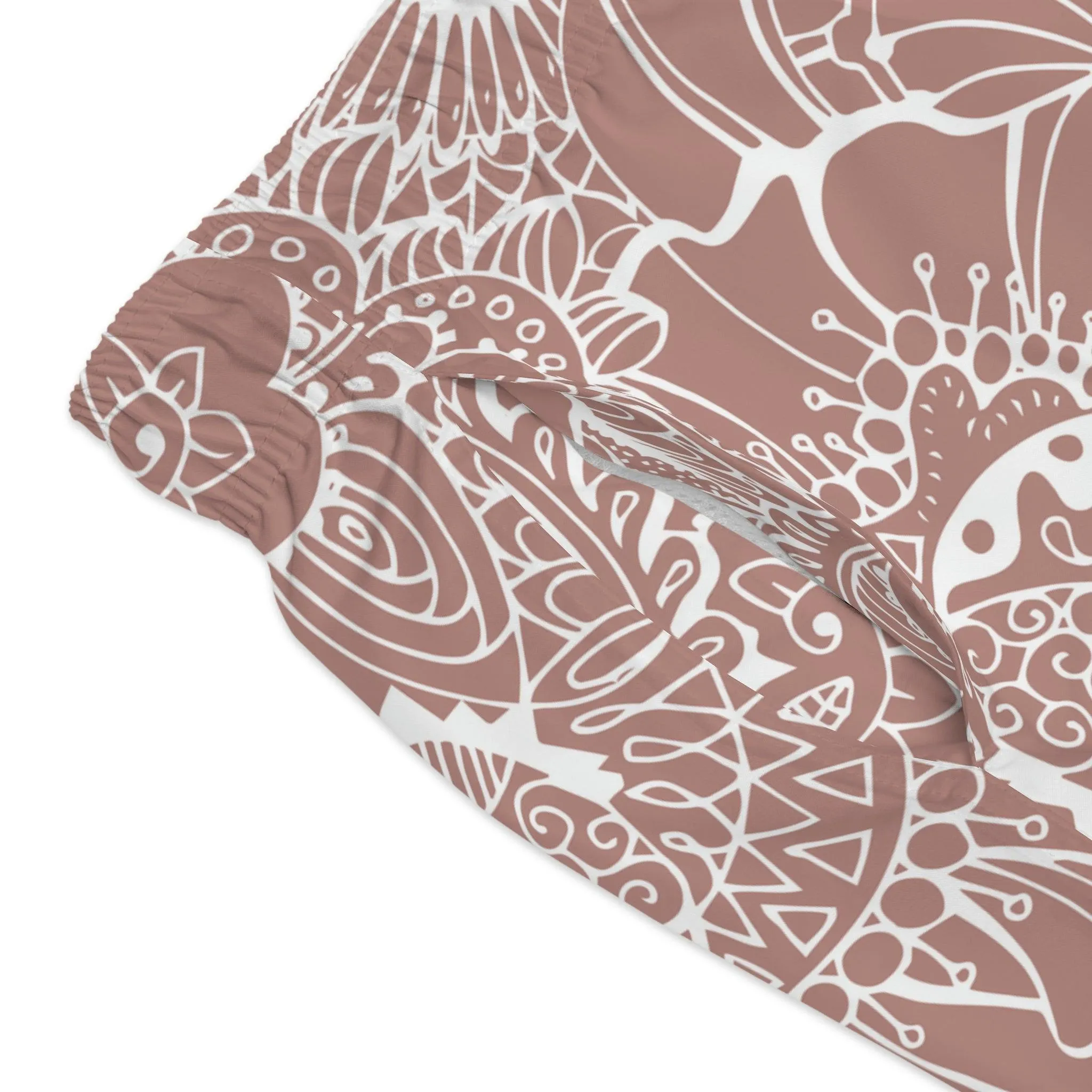 Nude Pink Mandala Pattern Swim Trunks