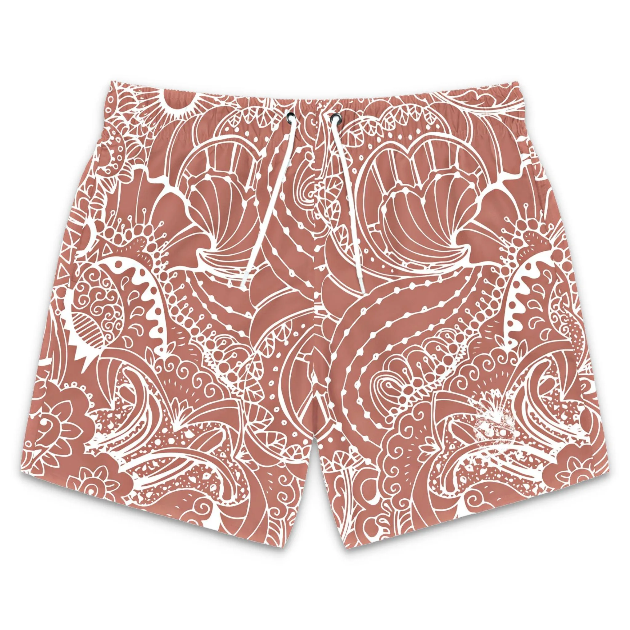 Nude Pink Mandala Pattern Swim Trunks