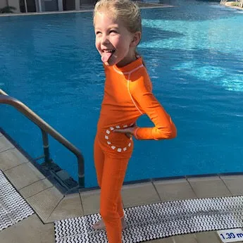 Orange/ white long-sleeved all-in-one swimsuit