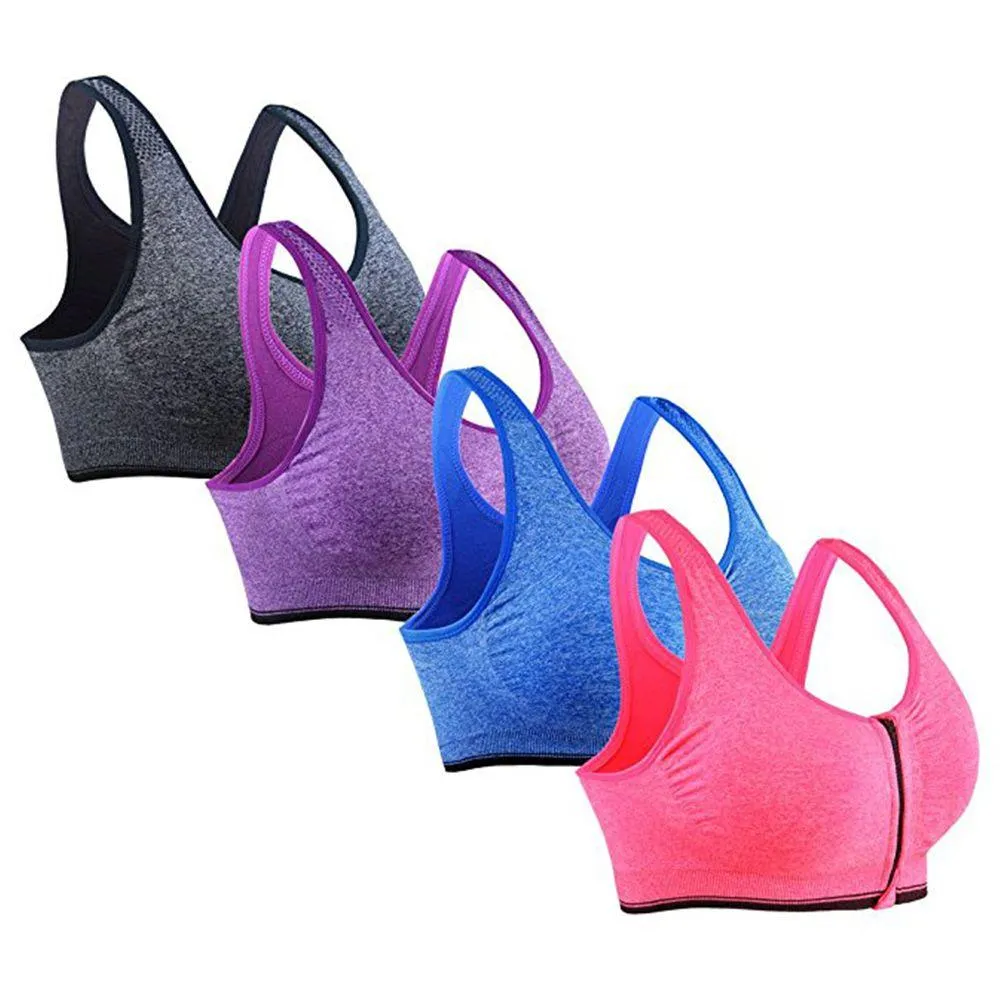 Pack Of 4 Zip Up Wirefree Sports Bra - Branded Sports Bra