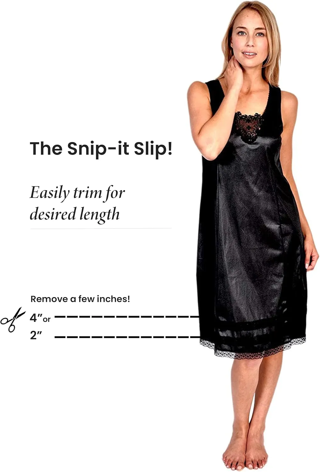 Patricia Lingerie Women's Snip-it Luminesse Satin Full Slip with Lace Trim for Under Dresses