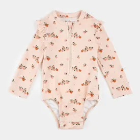 Petit Lem Oranges Print on Crème Tan Long-Sleeve Swimsuit