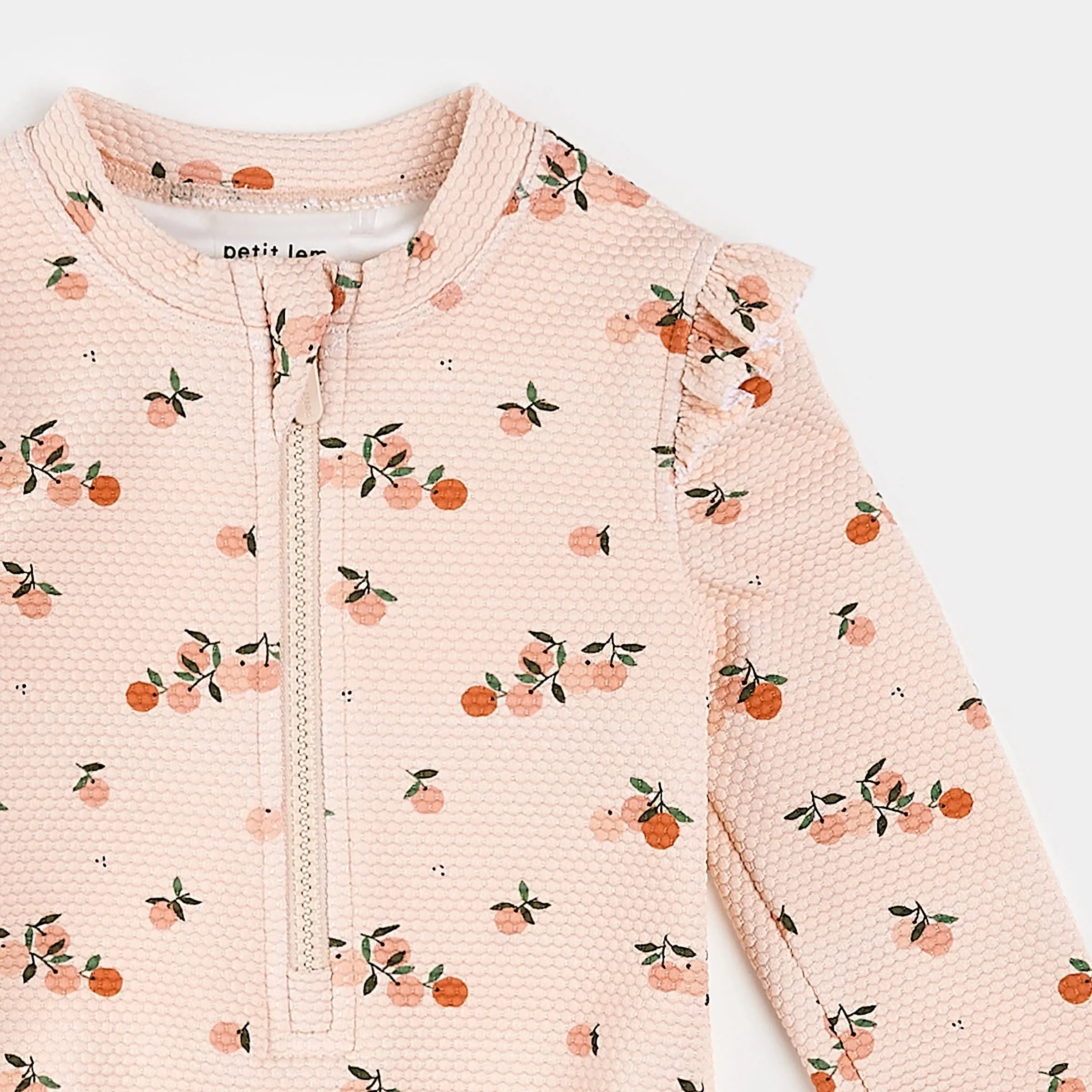 Petit Lem Oranges Print on Crème Tan Long-Sleeve Swimsuit