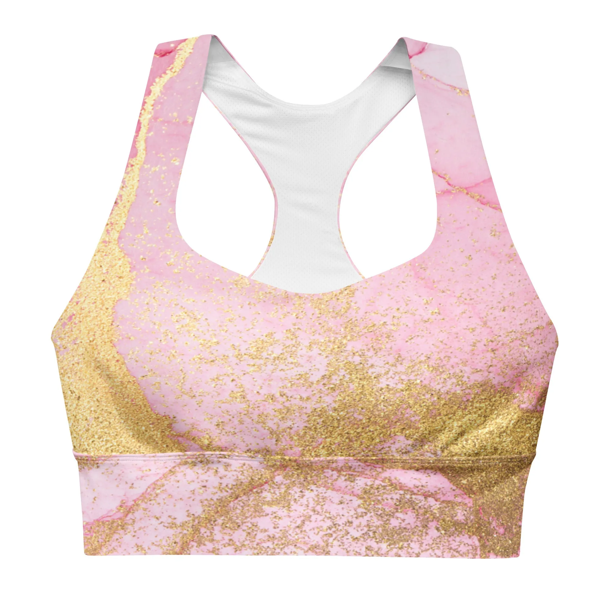 Pink and Gold Marble Sports Bra, Exercise Bra, lioness-love