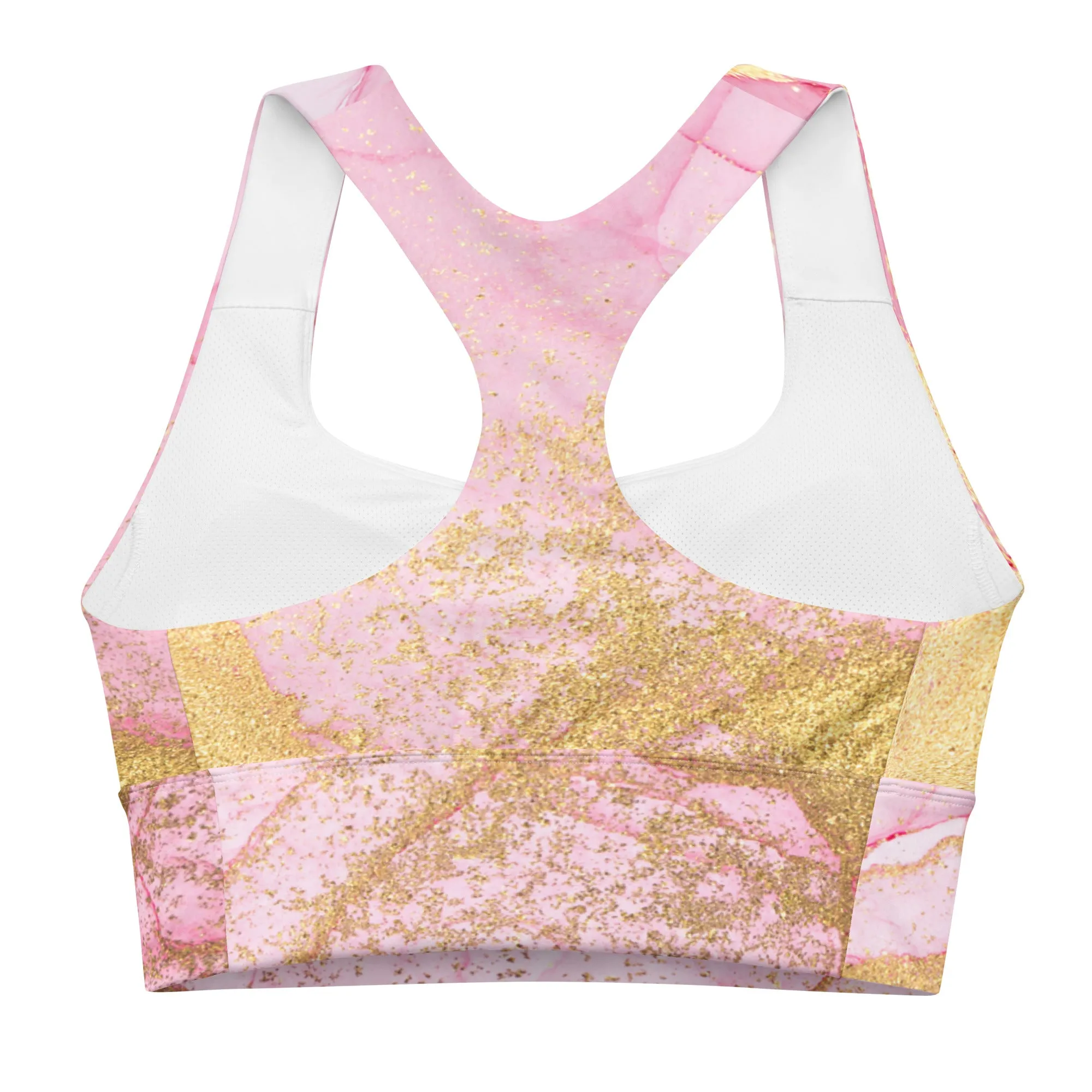 Pink and Gold Marble Sports Bra, Exercise Bra, lioness-love