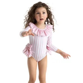 Pink Stripe Long Sleeved Swimsuit