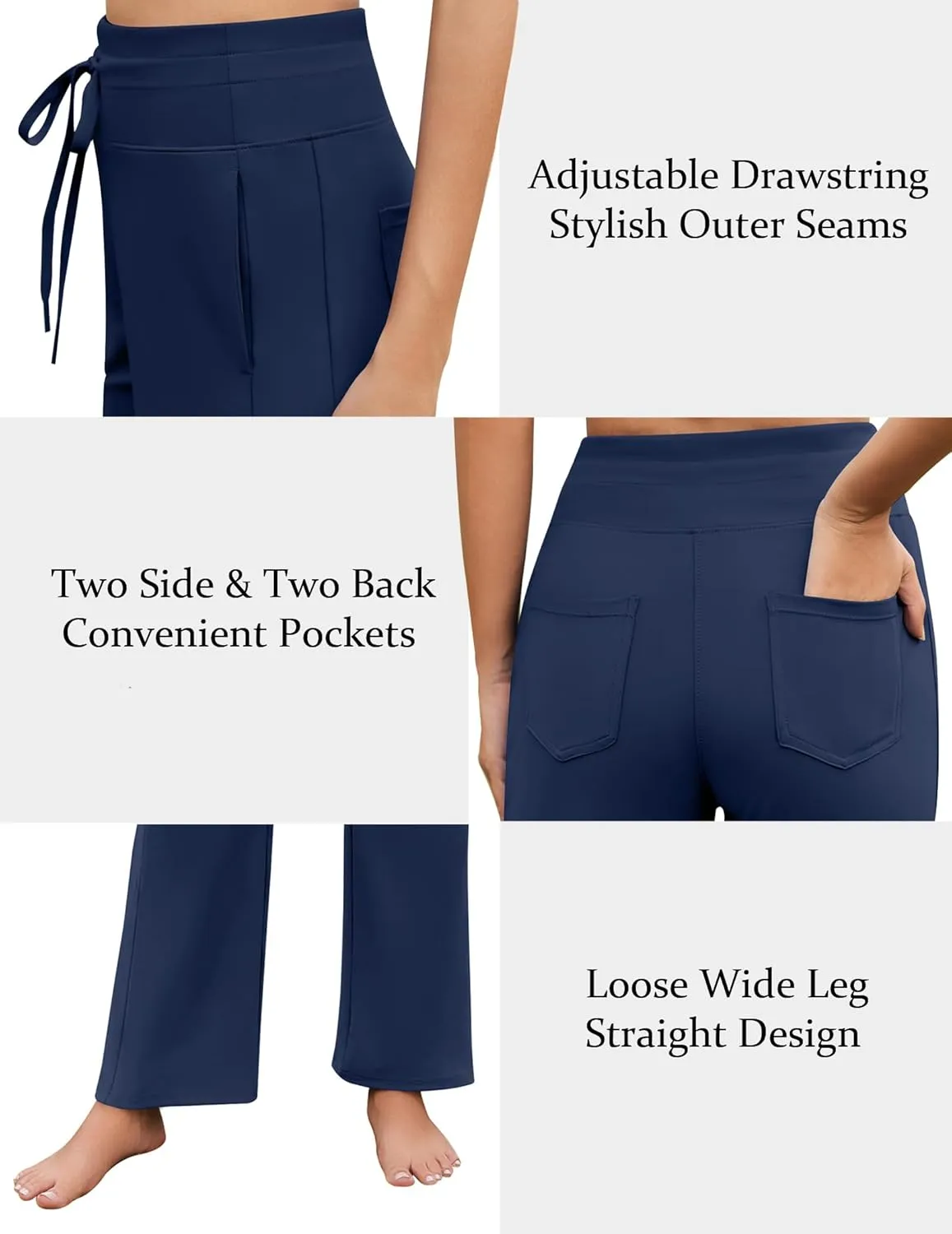 PINSPARK Wide Leg Yoga Pants Women High Waisted Workout Pants UPF 50  Drawstring Sweatpants with 4 Pockets
