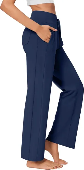 PINSPARK Wide Leg Yoga Pants Women High Waisted Workout Pants UPF 50  Drawstring Sweatpants with 4 Pockets