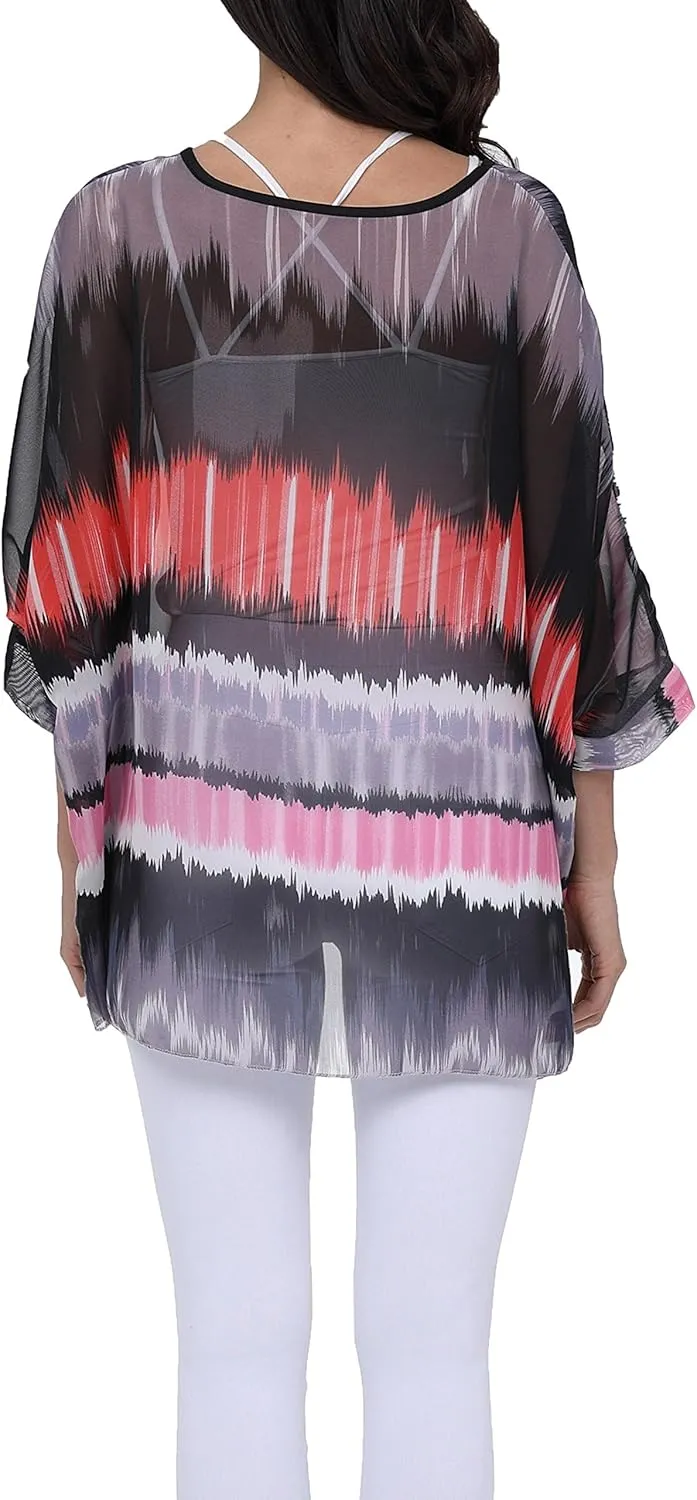 Plus Size Floral Chiffon Batwing Sleeve Tunic Blouse Boho Off-Shoulder Beach Cover Up Loose Summer Tops for Women