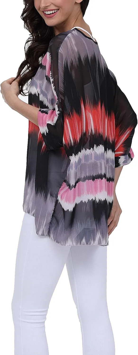 Plus Size Floral Chiffon Batwing Sleeve Tunic Blouse Boho Off-Shoulder Beach Cover Up Loose Summer Tops for Women