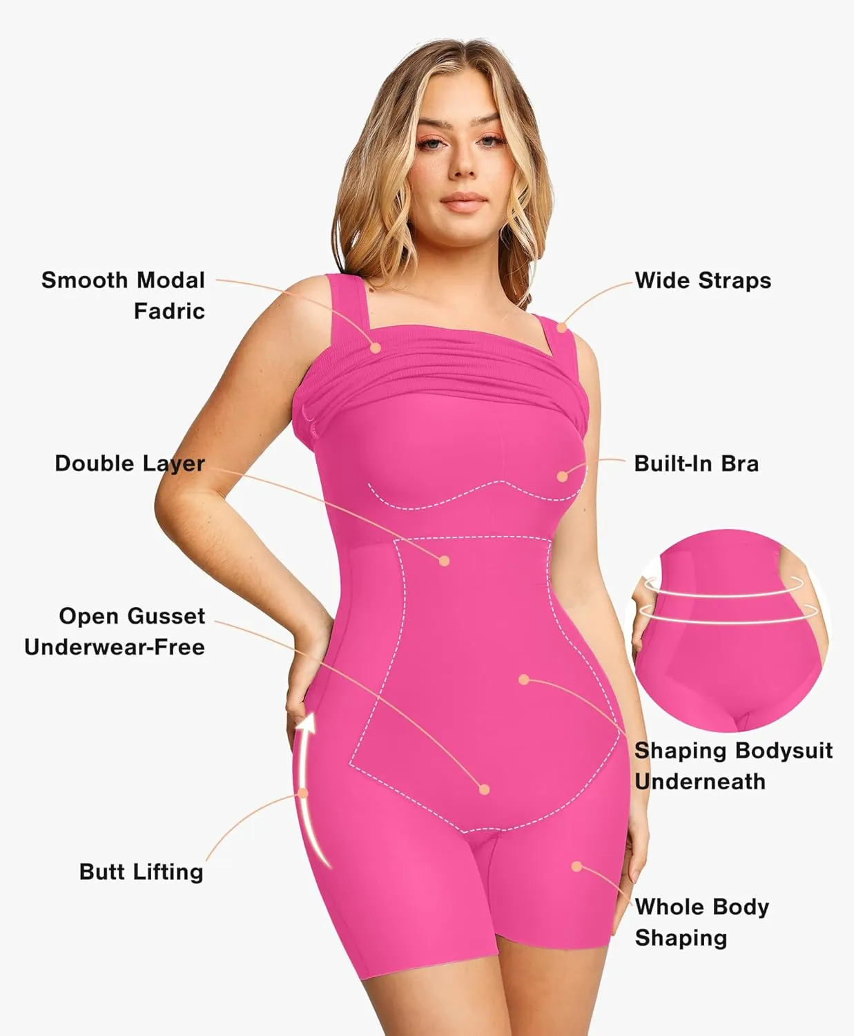 Popilush Shapewear Dress Built in Shapewear Bra 8 in 1 Square Neck Mini Slit Bodycon Summer Dress for Women