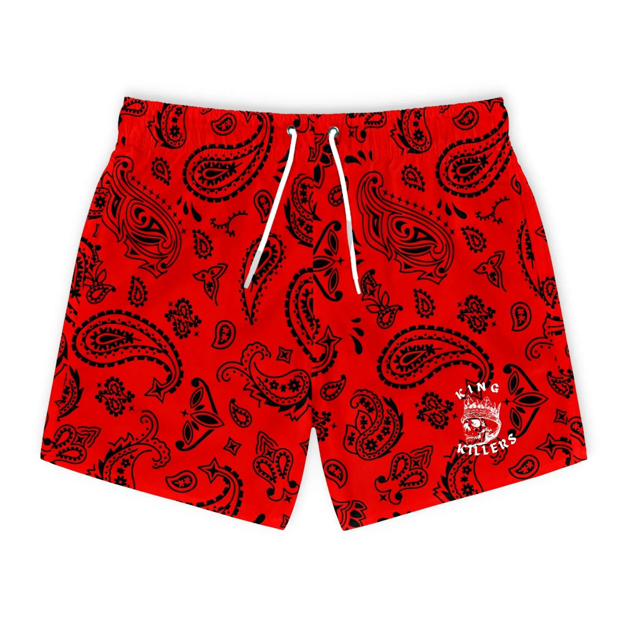 Red & Black Paisley Swim Trunks For Men