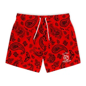 Red & Black Paisley Swim Trunks For Men