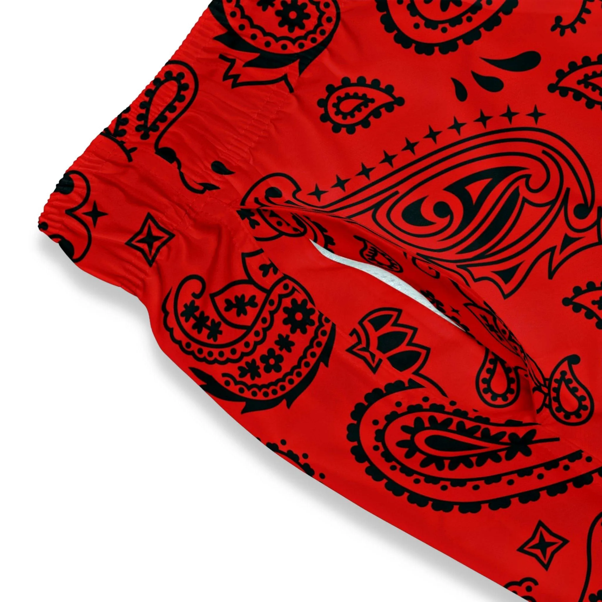 Red & Black Paisley Swim Trunks For Men