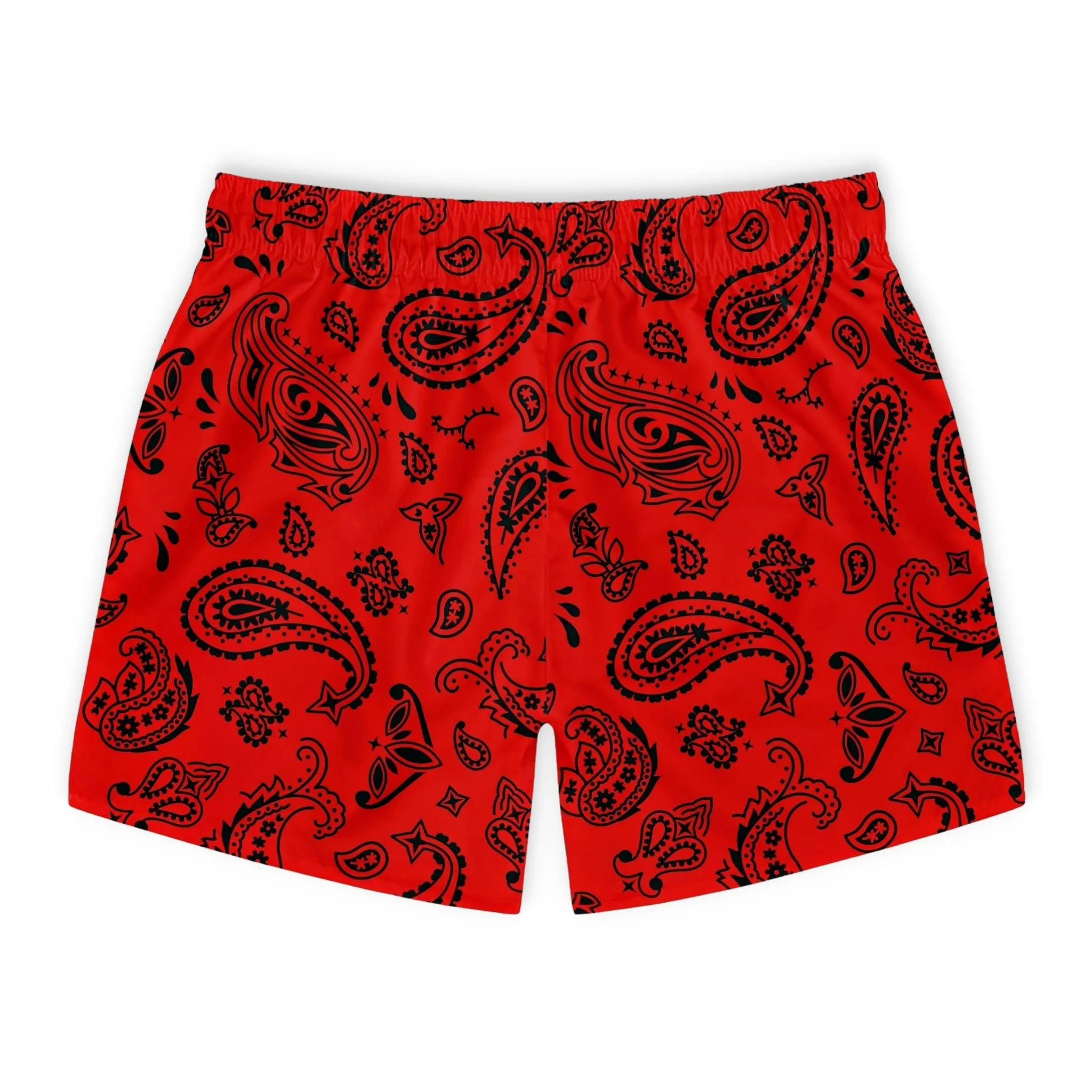 Red & Black Paisley Swim Trunks For Men