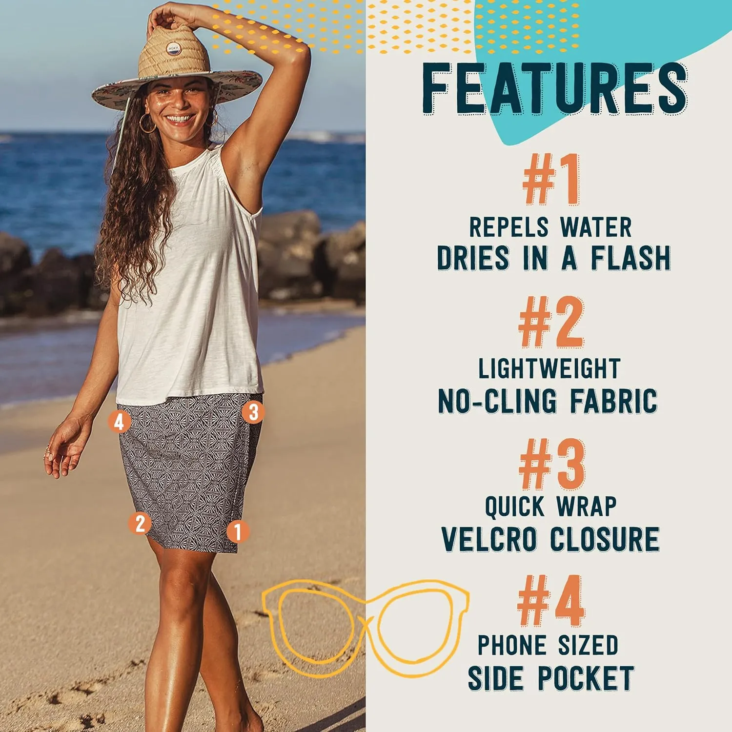 RipSkirt Hawaii Length 2 - Wrap Skirt for Women - Quick Dry Swim Cover-Up for Beach, Travel with Pocket