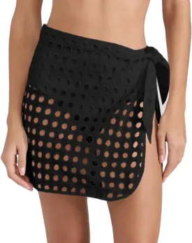Saodimallsu Women's Crochet Cover Up Skirt 2024 Beach Mesh Slit Tie Waist Mini Wrap Skirts Pareo Swimwear Coverups