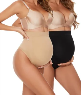 Seamless Maternity Thongs for Women, No Show Maternity Shapewear Over The Belly, Pregnancy Belly Support Panties