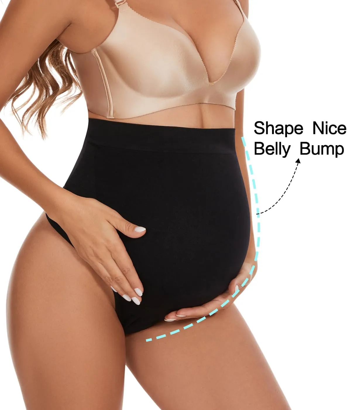 Seamless Maternity Thongs for Women, No Show Maternity Shapewear Over The Belly, Pregnancy Belly Support Panties