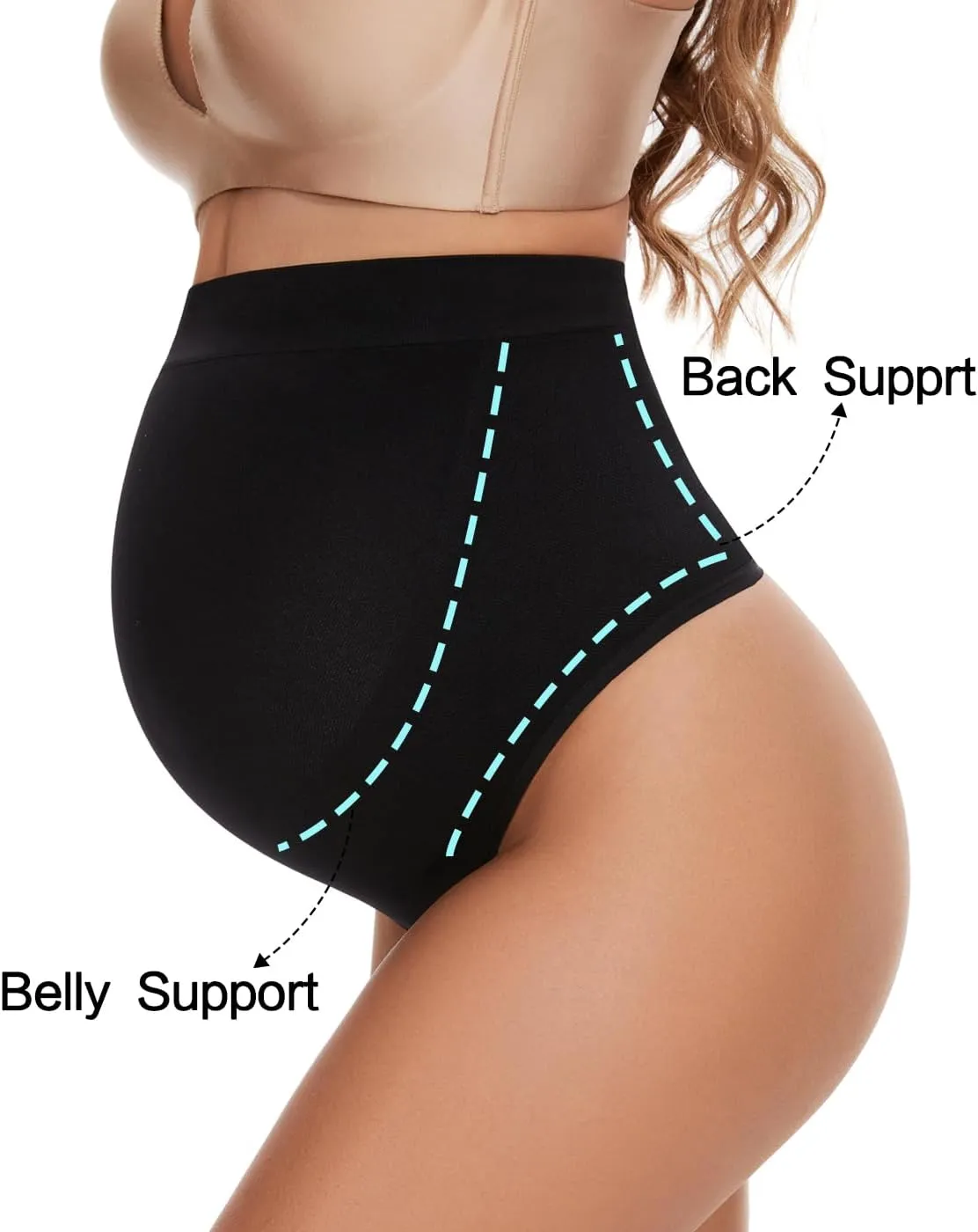 Seamless Maternity Thongs for Women, No Show Maternity Shapewear Over The Belly, Pregnancy Belly Support Panties