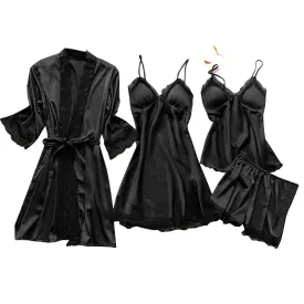 Sexy Dessous Robe Frauen  Nachtwäsche Nachthemd Dessous Frauen Seide Spitze Robe Kleid Babydoll Nachtwäsche Nachthemd Pyjamas Set