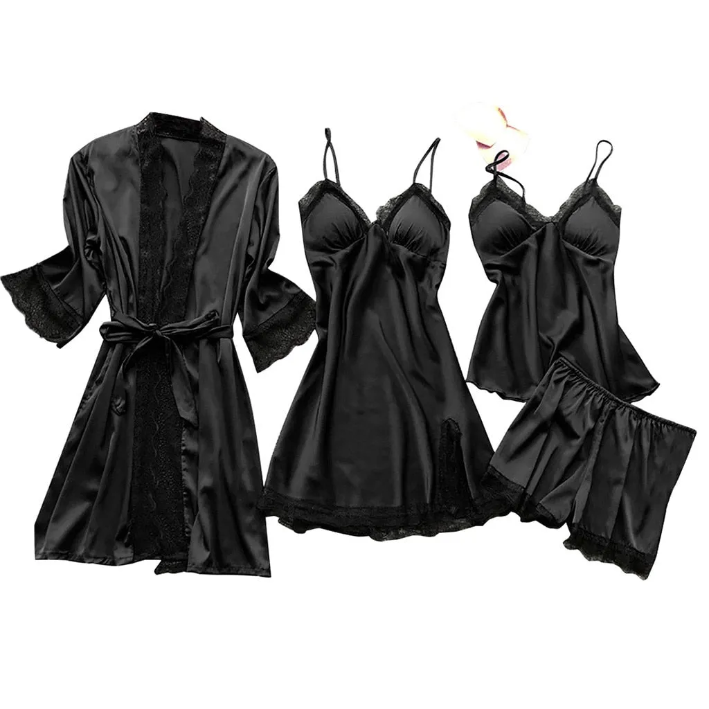Sexy Dessous Robe Frauen  Nachtwäsche Nachthemd Dessous Frauen Seide Spitze Robe Kleid Babydoll Nachtwäsche Nachthemd Pyjamas Set