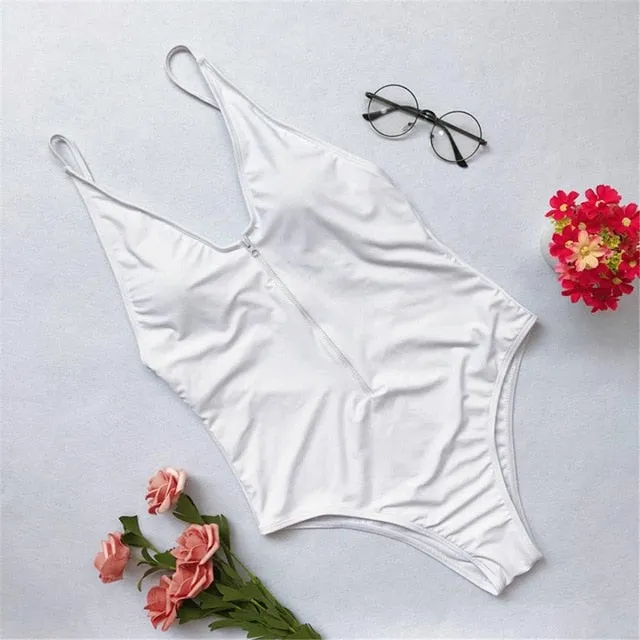 Sexy Zipper Deep V Neck Bather Backless Monokini
