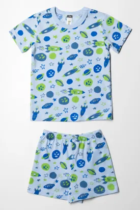 Space Print Short Sleeve Pyjama Set Blue