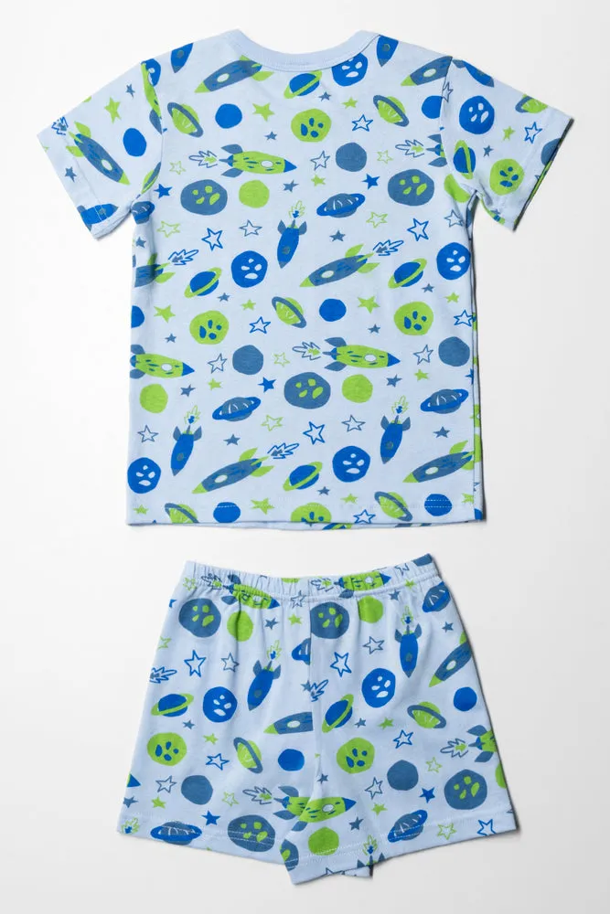 Space Print Short Sleeve Pyjama Set Blue