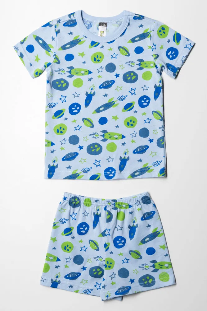 Space Print Short Sleeve Pyjama Set Blue
