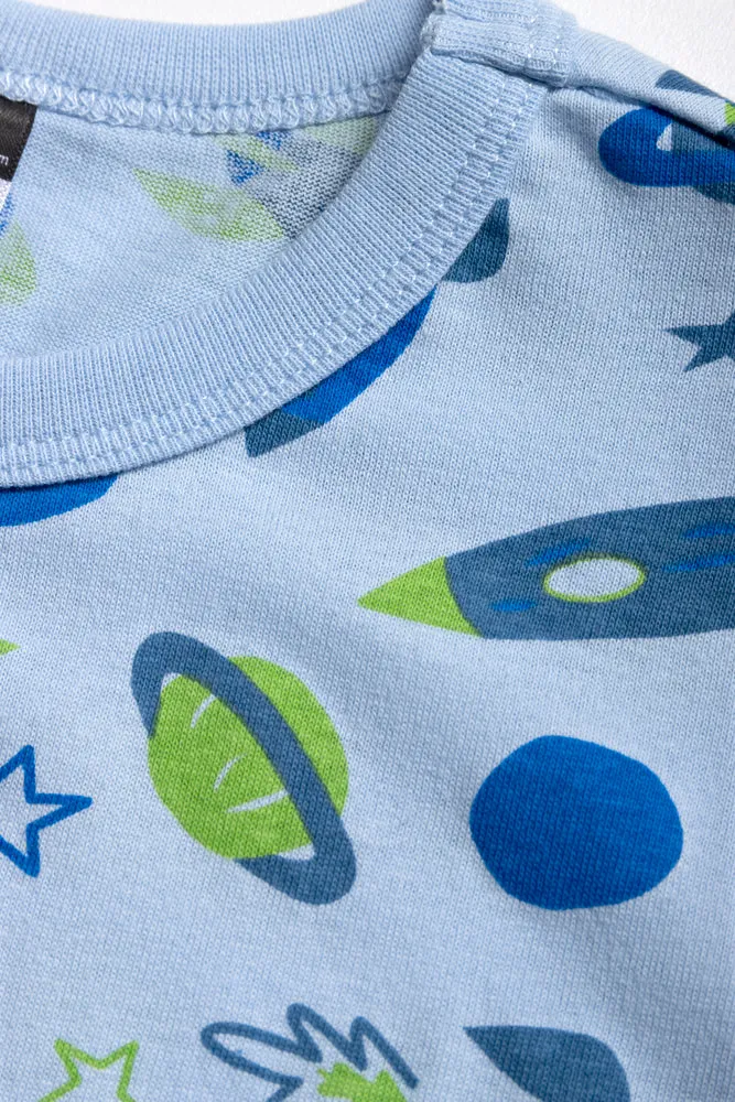 Space Print Short Sleeve Pyjama Set Blue