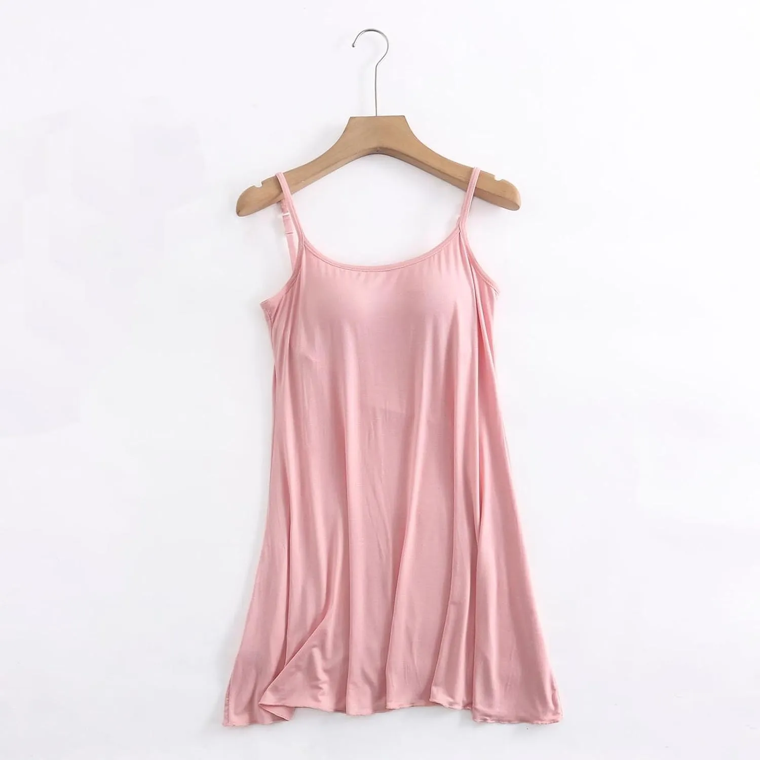 Spaghetti Strap Nightgowns Women Cotton Slip Dress with Built in Bra Sleeveless Scoop Neck Sleepwear Sexy Nightdress